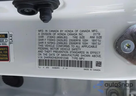 2019 Honda Cr-V Ex-L from USA, damaged, VIN 2HKRW2H82KH612346